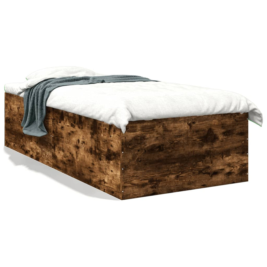 Bedframe bewerkt hout gerookt eikenkleurig 90x190 cm