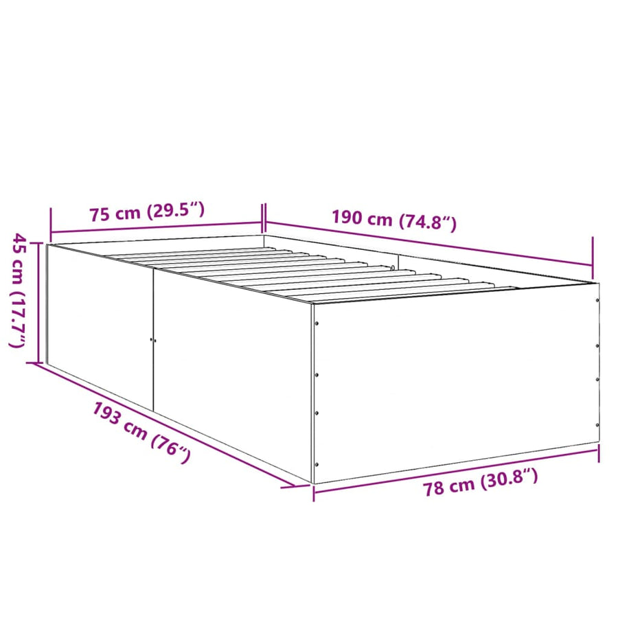 Bedframe bewerkt hout wit 75x190 cm