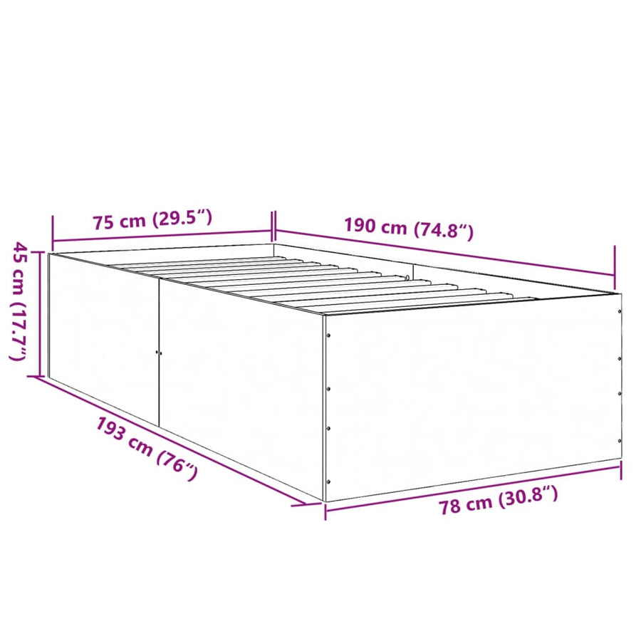 Bedframe bewerkt hout zwart 75x190 cm