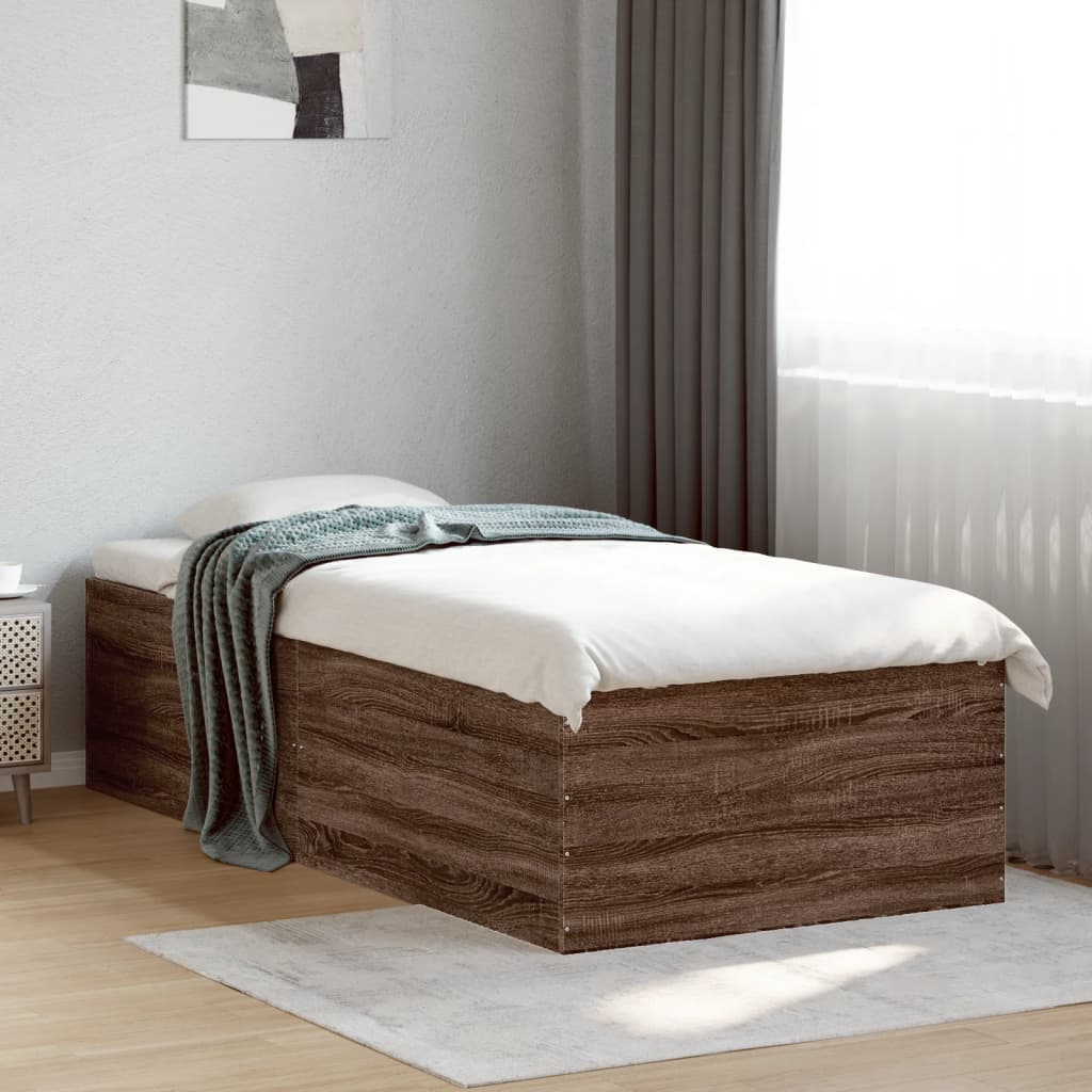 Bedframe bewerkt hout bruin eikenkleur 75x190 cm