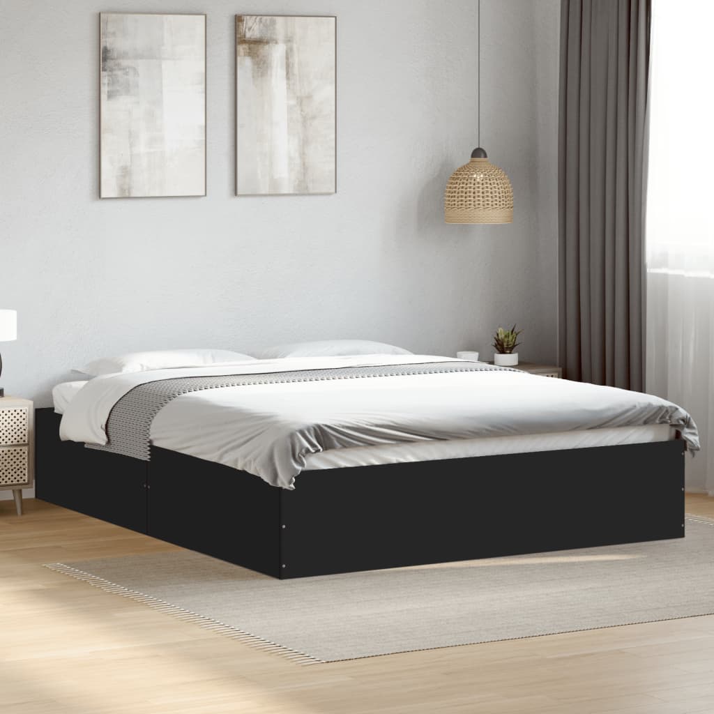 Bedframe bewerkt hout zwart 150x200 cm