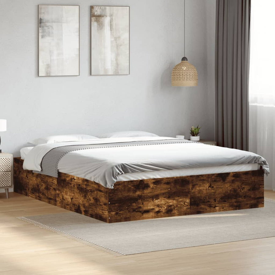 Bedframe bewerkt hout gerookt eikenkleurig 150x200 cm