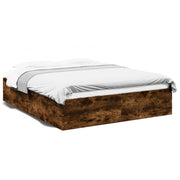 Bedframe 150x200 cm bewerkt hout gerookt eiken
