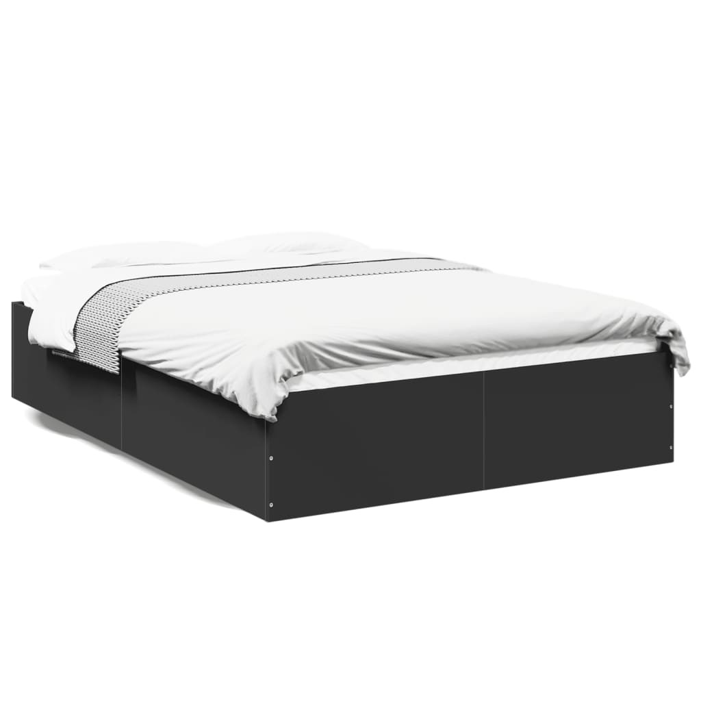 Bedframe bewerkt hout zwart 135x190 cm