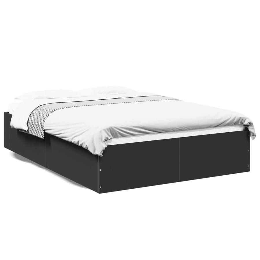 Bedframe bewerkt hout zwart 135x190 cm