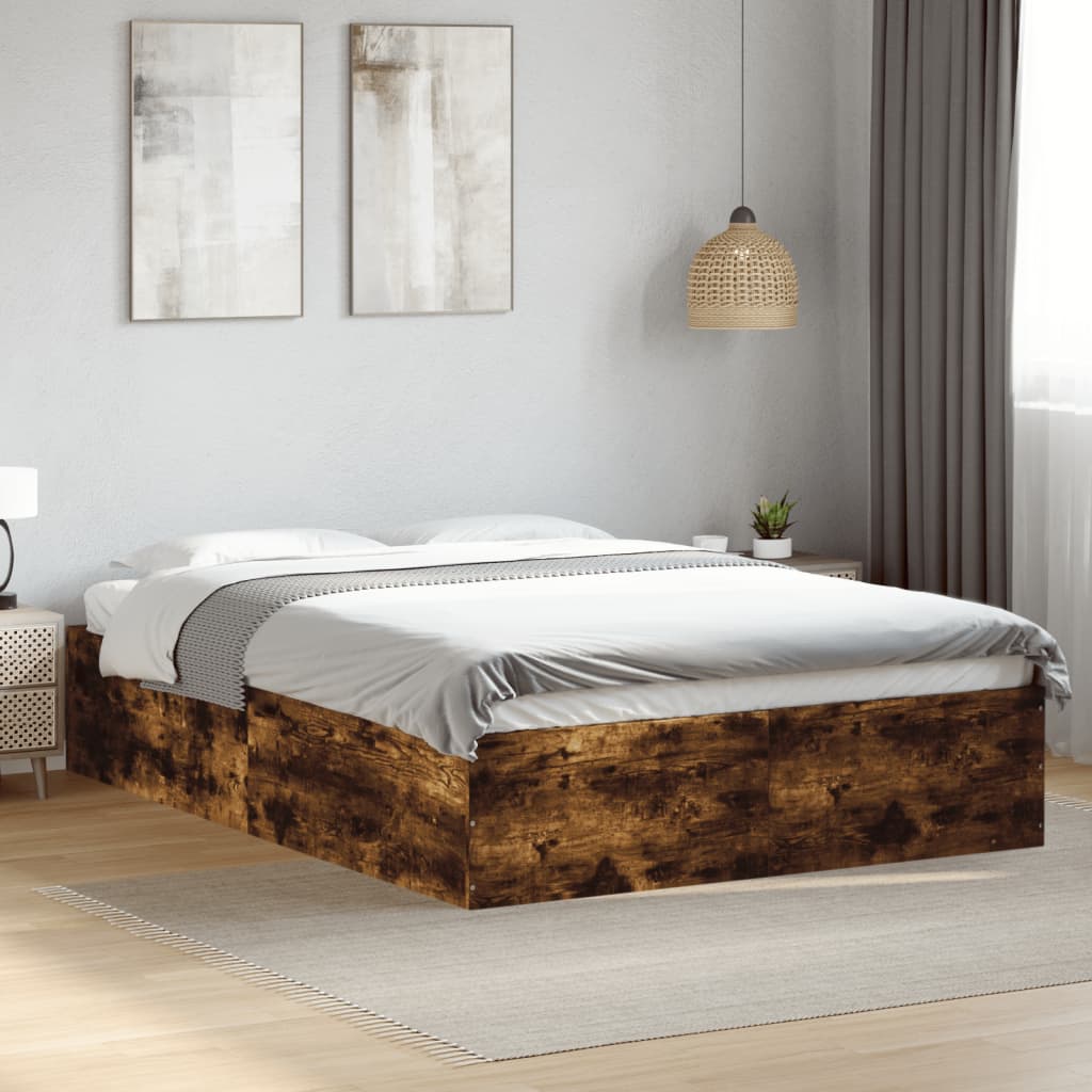 Bedframe bewerkt hout gerookt eikenkleurig 135x190 cm