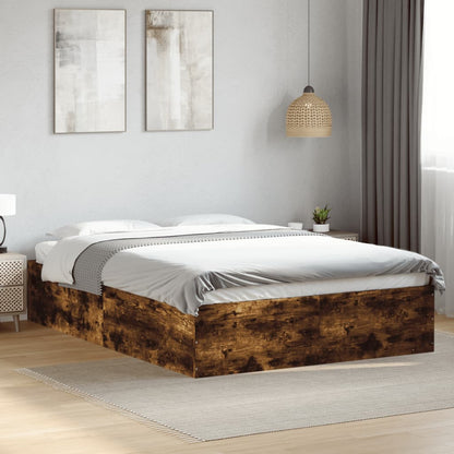 Bedframe bewerkt hout gerookt eikenkleurig 135x190 cm