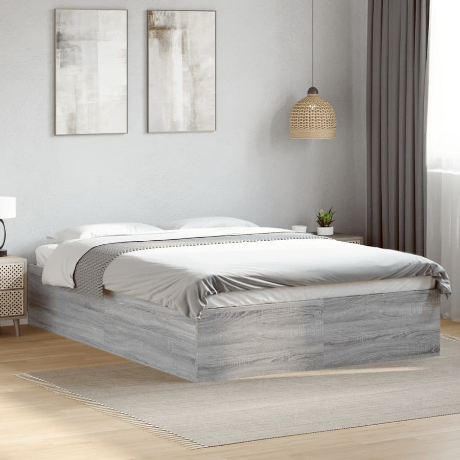 Bedframe bewerkt hout grijs sonoma eikenkleurig 135x190 cm
