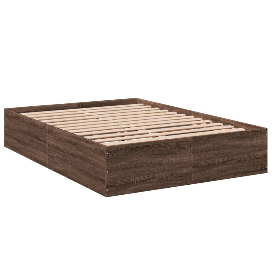 Bedframe bewerkt hout bruin eikenkleur 135x190 cm