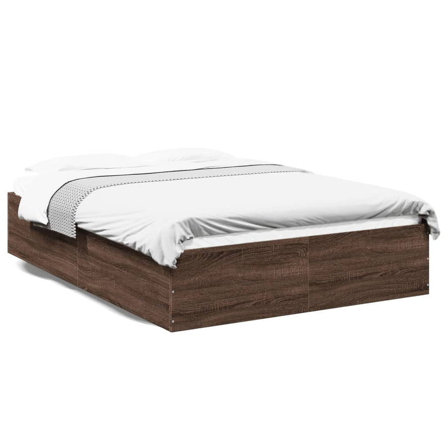 Bedframe bewerkt hout bruin eikenkleur 135x190 cm