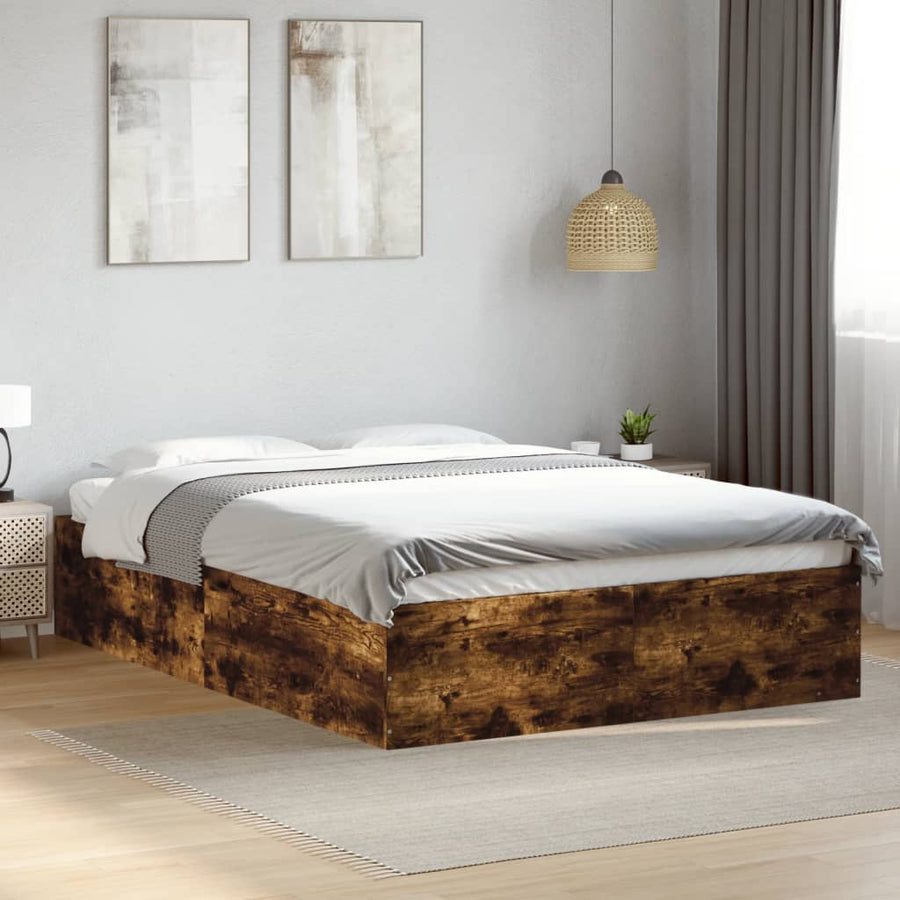 Bedframe bewerkt hout gerookt eikenkleurig 120x190 cm