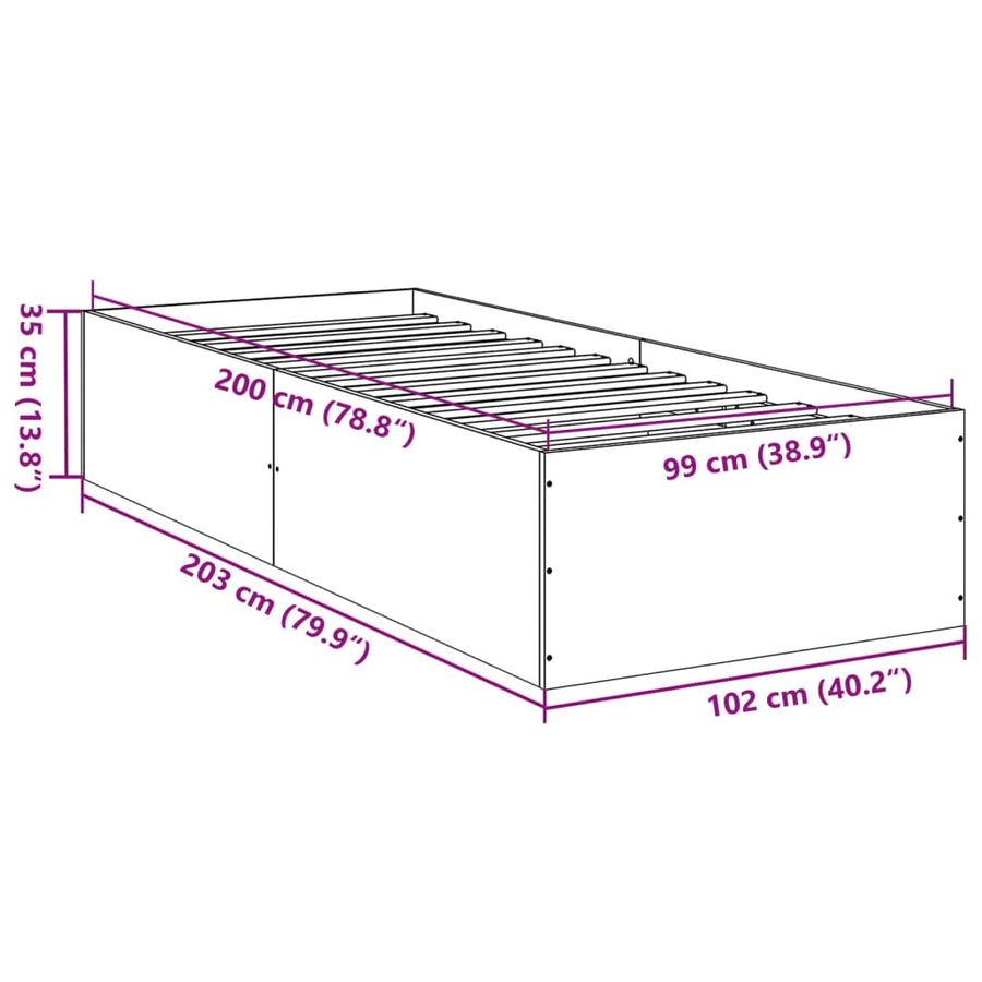 Bedframe bewerkt hout wit 100x200 cm