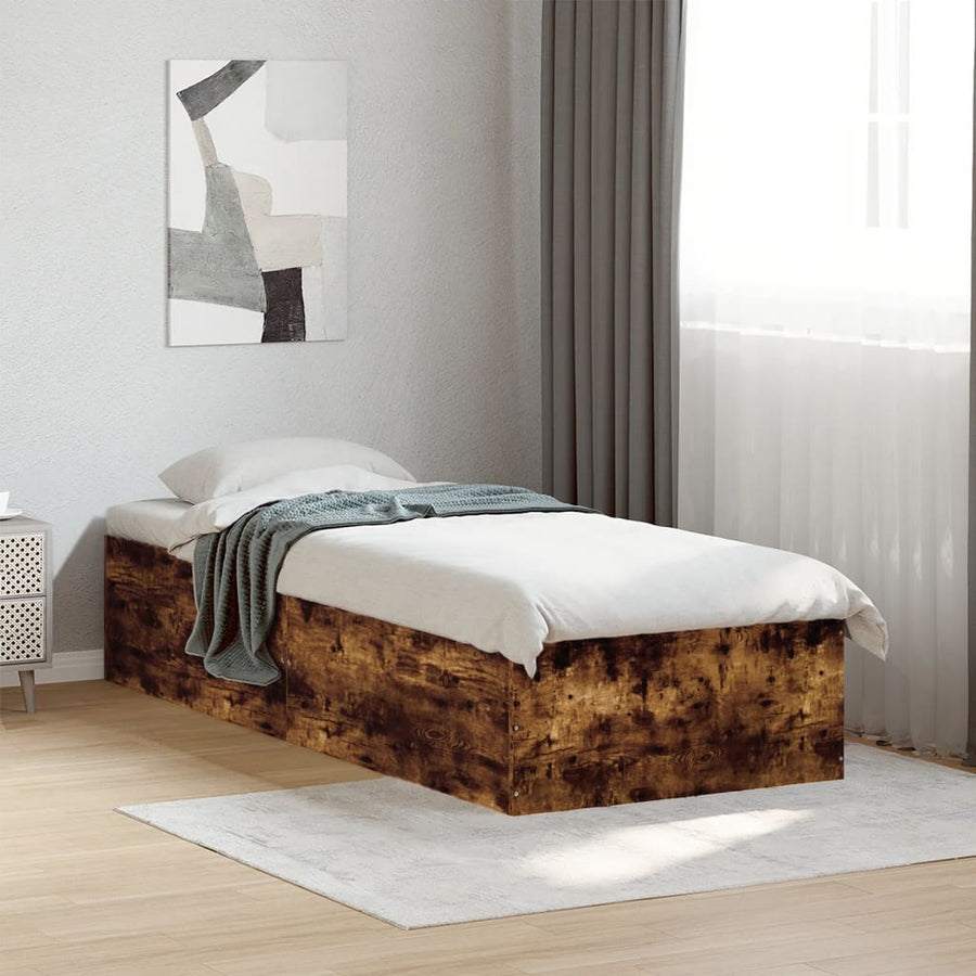Bedframe bewerkt hout gerookt eikenkleurig 100x200 cm