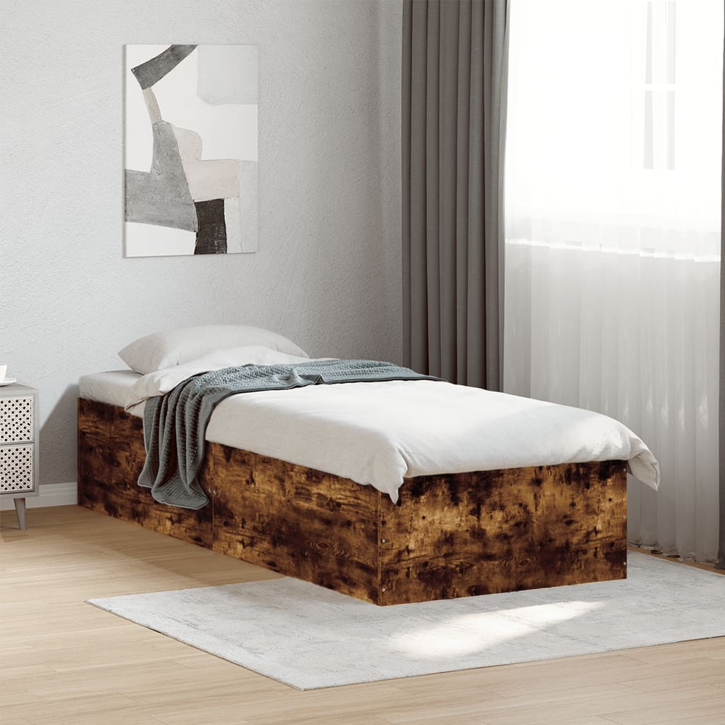 Bedframe bewerkt hout gerookt eikenkleurig 90x190 cm