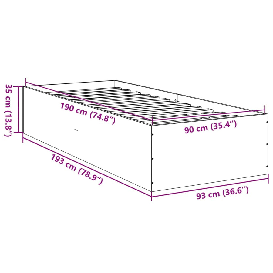 Bedframe bewerkt hout gerookt eikenkleurig 90x190 cm