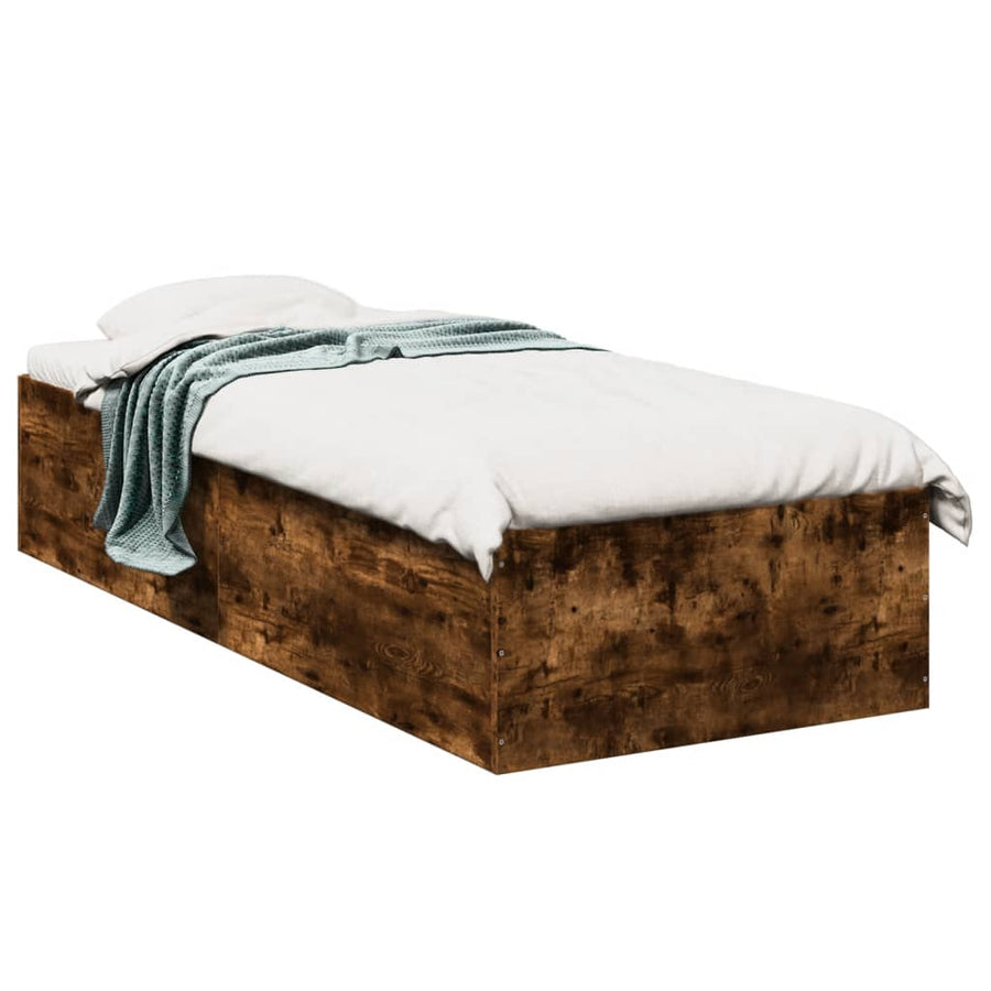 Bedframe bewerkt hout gerookt eikenkleurig 90x190 cm