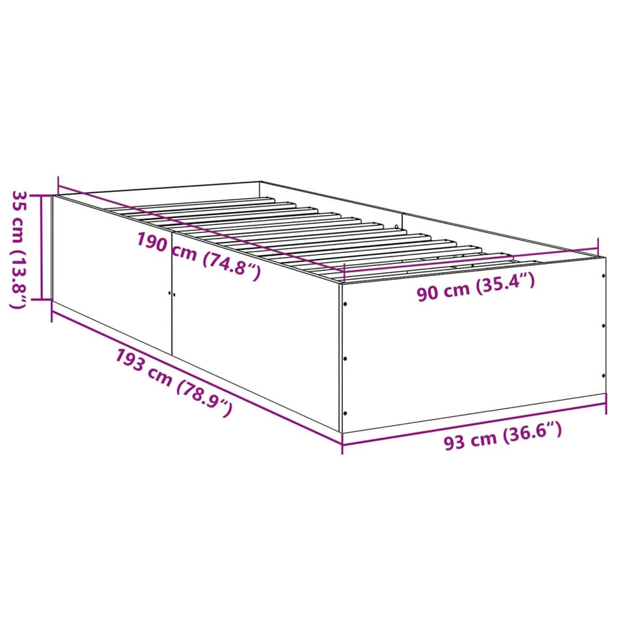 Bedframe bewerkt hout bruin eikenkleur 90x190 cm