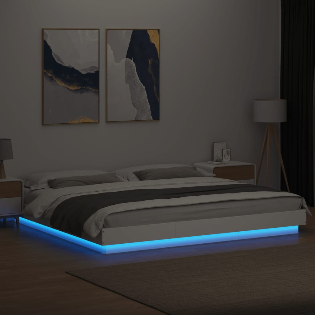 Bedframe met LED-verlichting bewerkt hout wit 200x200 cm