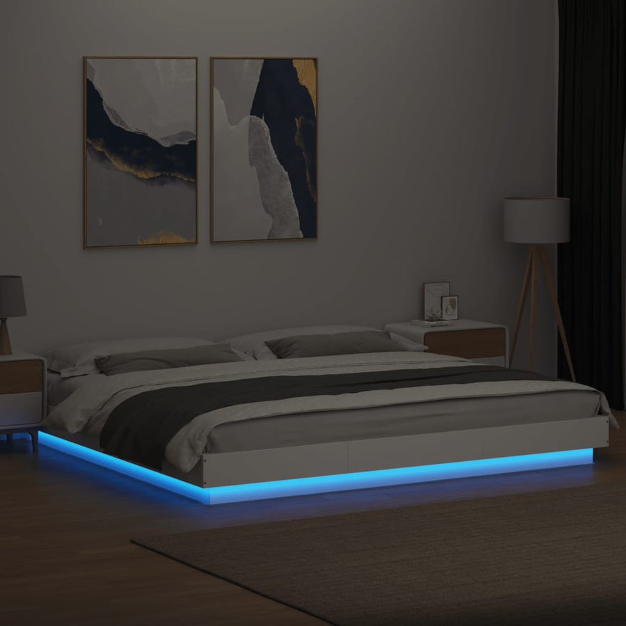 Bedframe met LED-verlichting bewerkt hout wit 200x200 cm