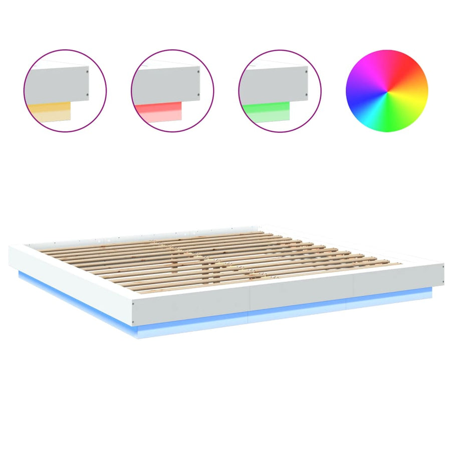 Bedframe met LED-verlichting bewerkt hout wit 200x200 cm
