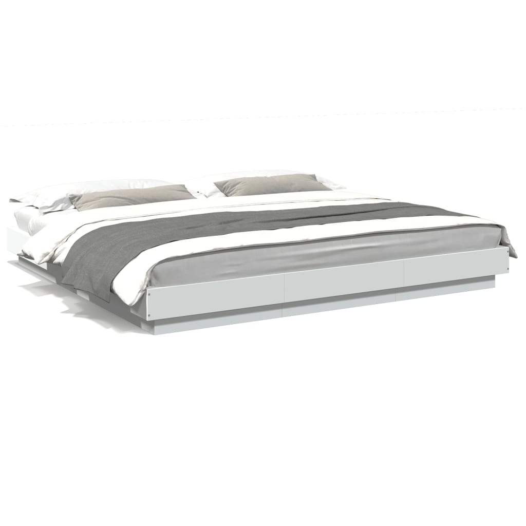 Bedframe met LED-verlichting bewerkt hout wit 200x200 cm