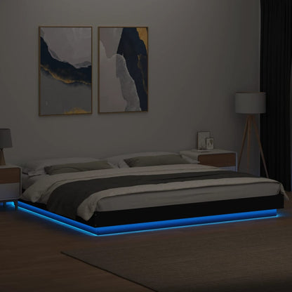 Bedframe met LED-verlichting bewerkt hout zwart 200x200 cm