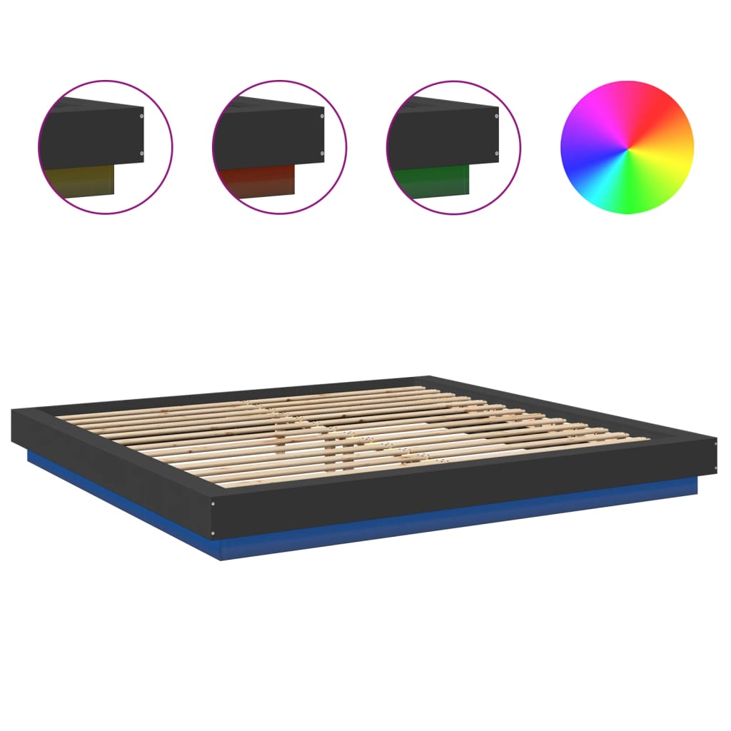 Bedframe met LED-verlichting bewerkt hout zwart 200x200 cm