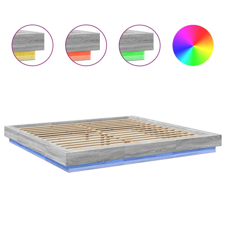 Bedframe met LED-verlichting grijs sonoma eiken 200x200 cm