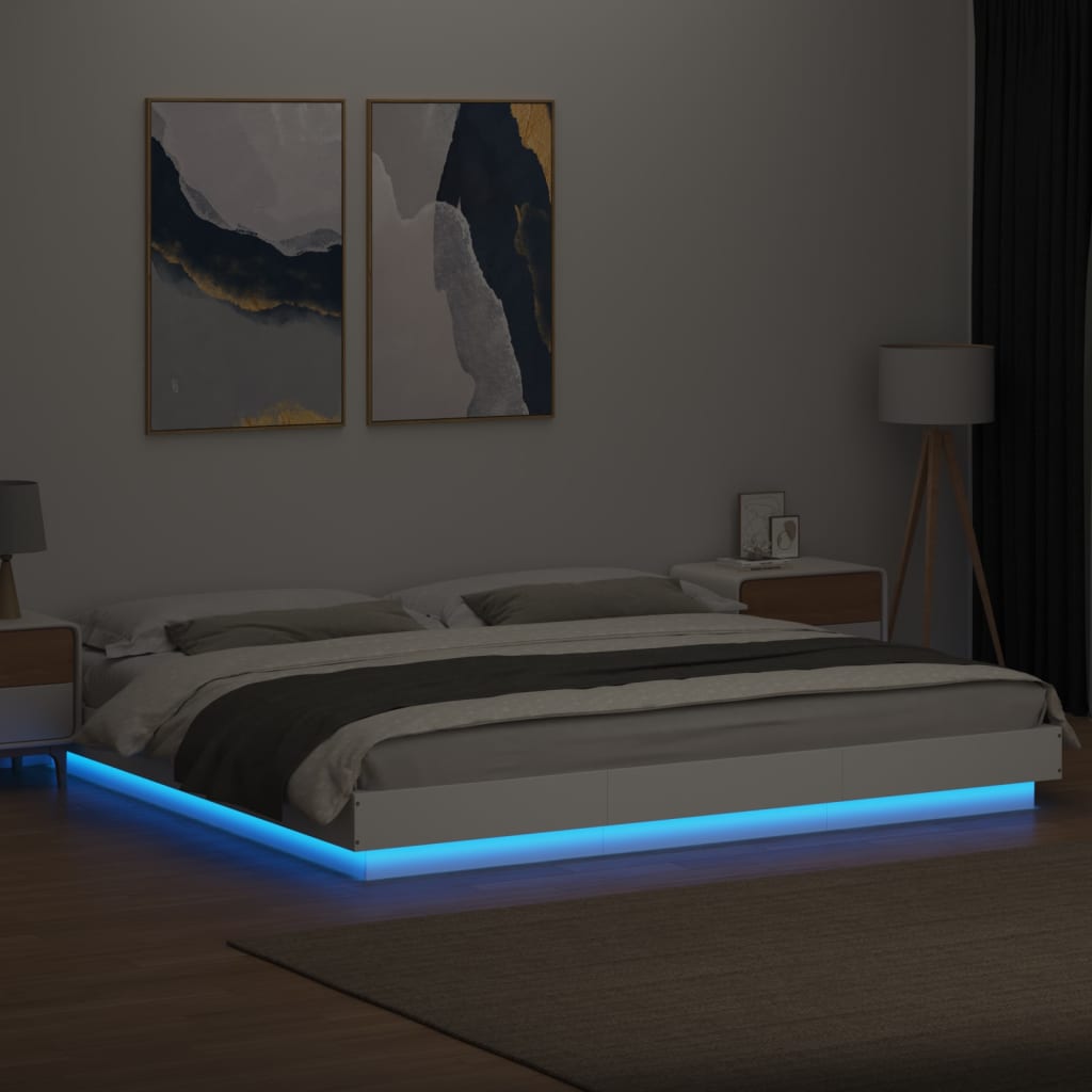 Bedframe met LED-verlichting bewerkt hout wit 180x200 cm