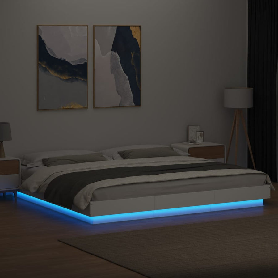 Bedframe met LED-verlichting bewerkt hout wit 180x200 cm