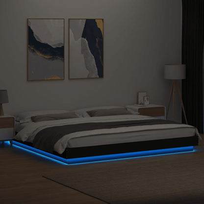 Bedframe met LED-verlichting bewerkt hout zwart 180x200 cm