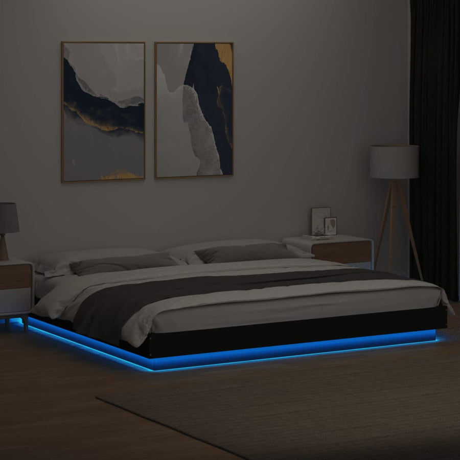 Bedframe met LED-verlichting bewerkt hout zwart 180x200 cm