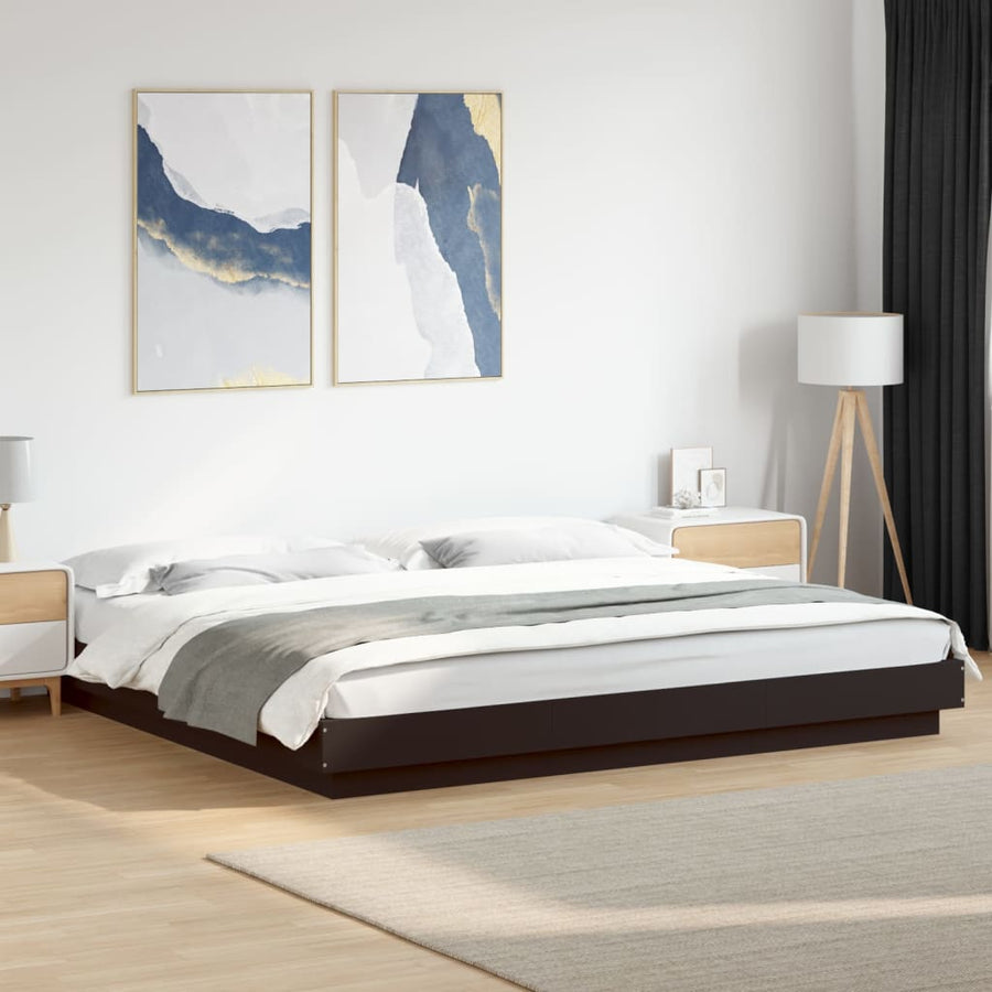 Bedframe met LED-verlichting bewerkt hout zwart 180x200 cm