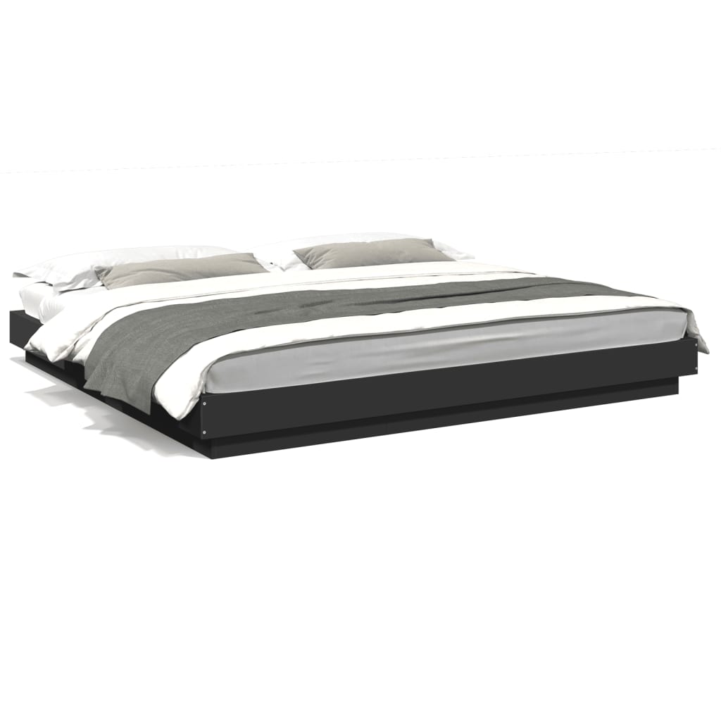 Bedframe met LED-verlichting bewerkt hout zwart 180x200 cm