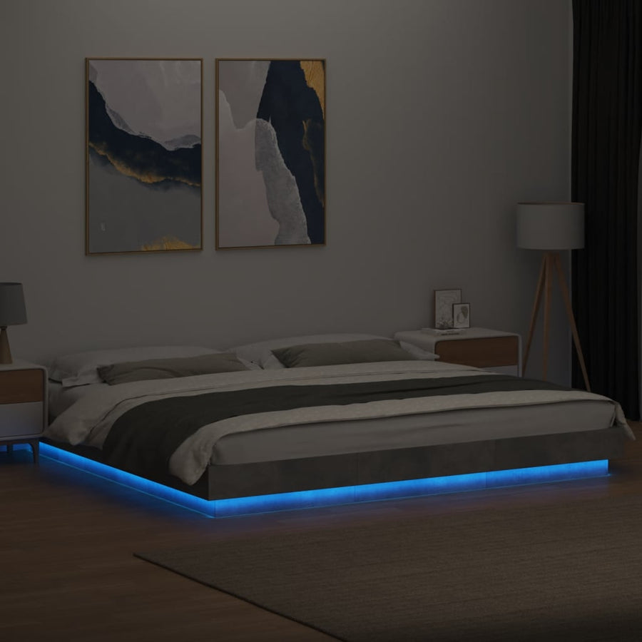 Bedframe met LED-verlichting bewerkt hout betongrijs 180x200 cm