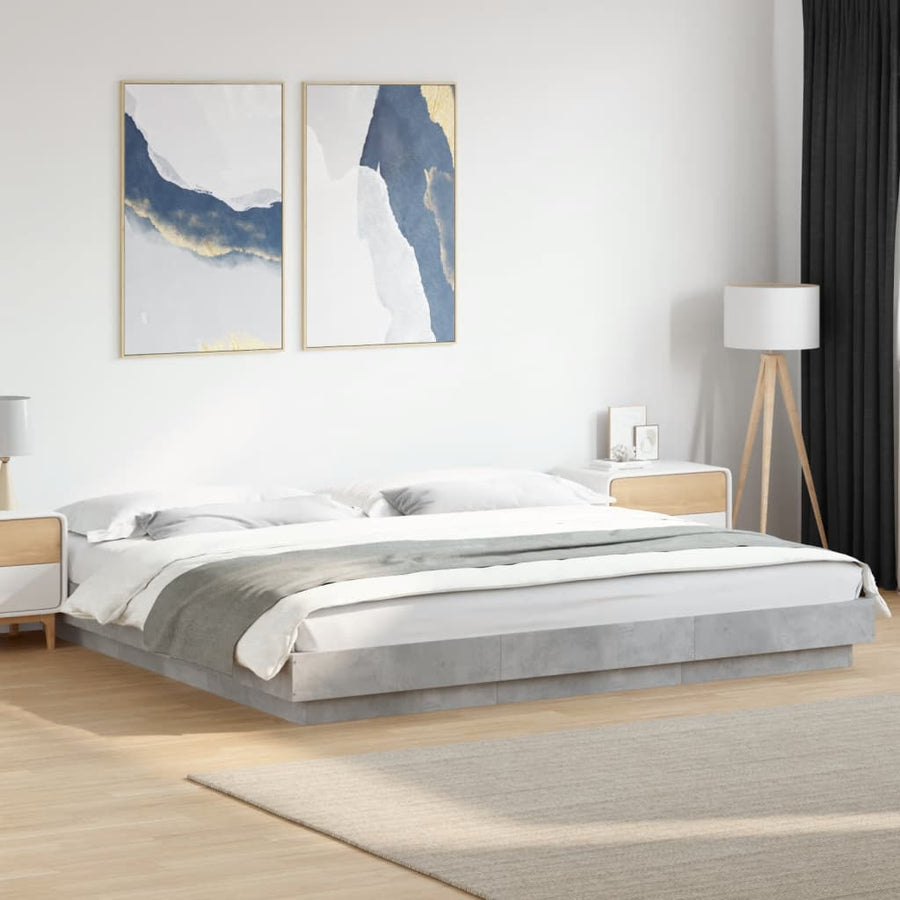 Bedframe met LED-verlichting bewerkt hout betongrijs 180x200 cm