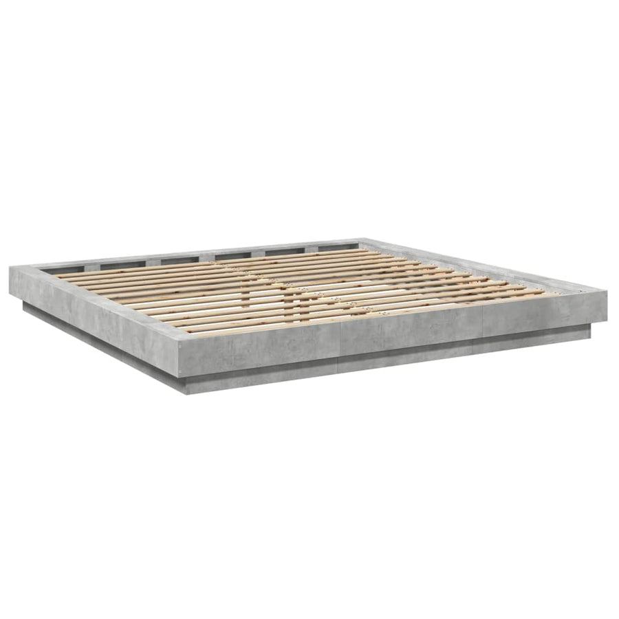 Bedframe met LED-verlichting bewerkt hout betongrijs 180x200 cm