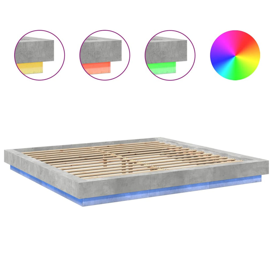 Bedframe met LED-verlichting bewerkt hout betongrijs 180x200 cm