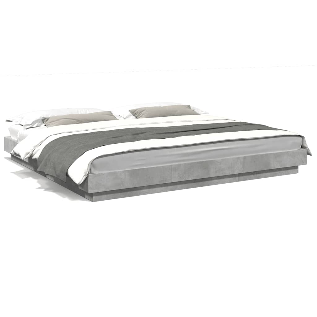 Bedframe met LED-verlichting bewerkt hout betongrijs 180x200 cm