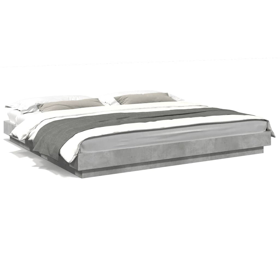 Bedframe met LED-verlichting bewerkt hout betongrijs 180x200 cm