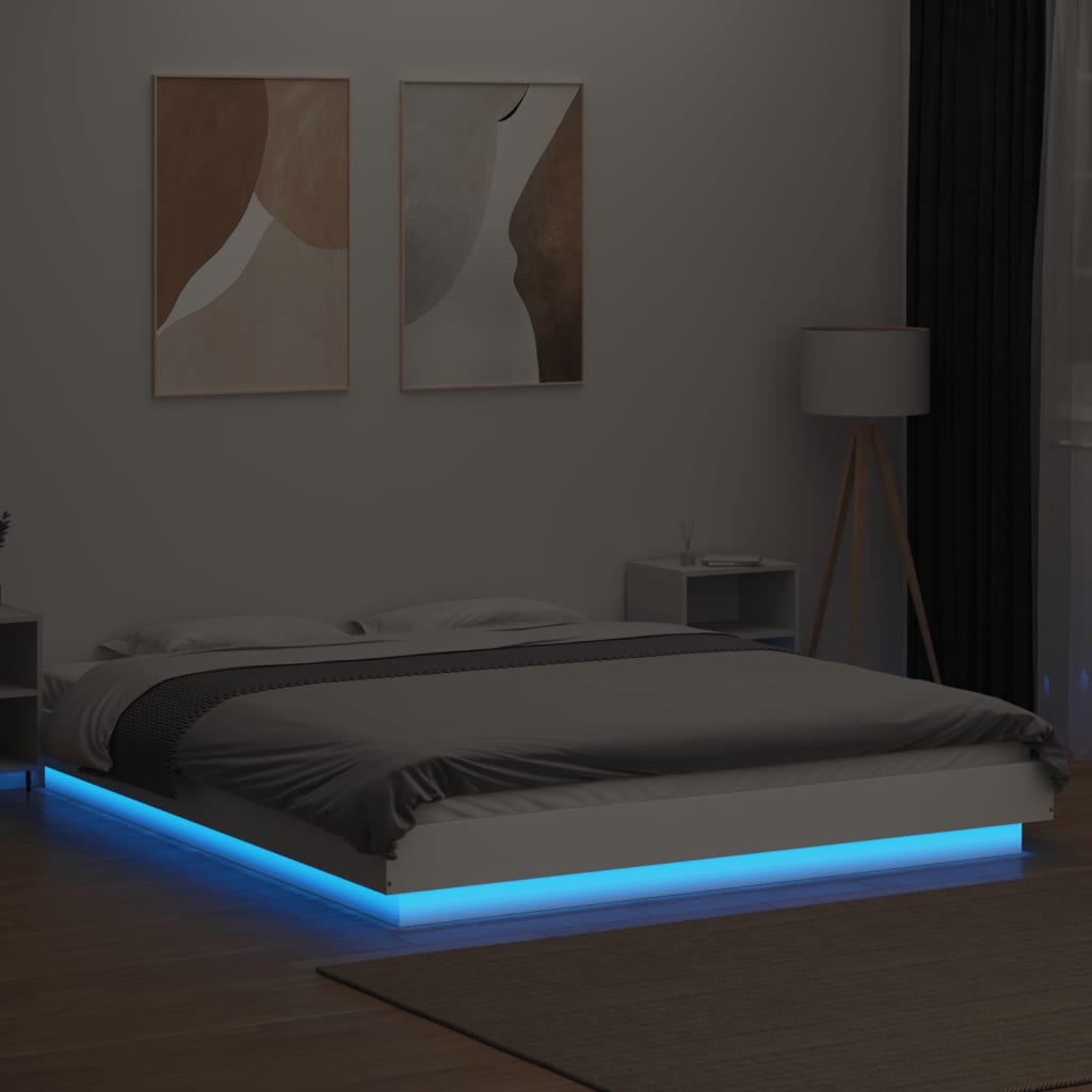 Bedframe met LED-verlichting bewerkt hout wit 160x200 cm