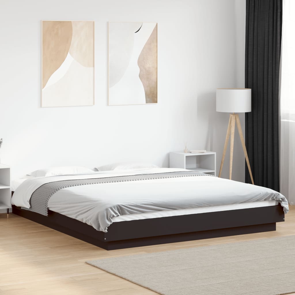 Bedframe met LED-verlichting bewerkt hout zwart 160x200 cm