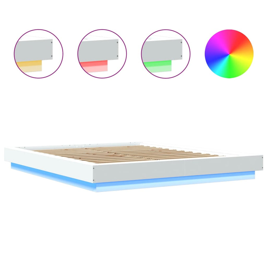 Bedframe met LED-verlichting bewerkt hout wit 150x200 cm