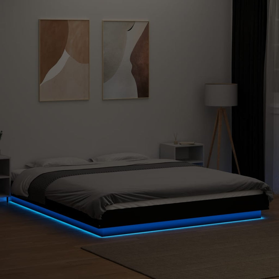 Bedframe met LED-verlichting bewerkt hout zwart 150x200 cm