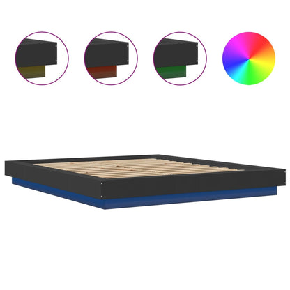 Bedframe met LED-verlichting bewerkt hout zwart 150x200 cm
