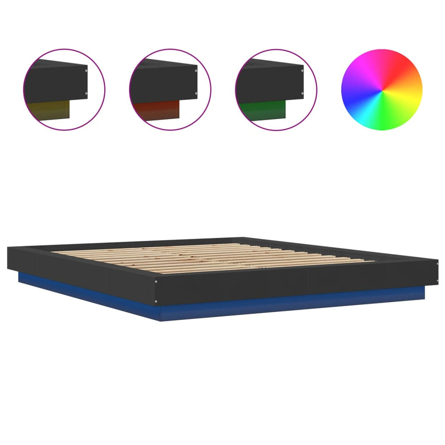 Bedframe met LED-verlichting bewerkt hout zwart 150x200 cm
