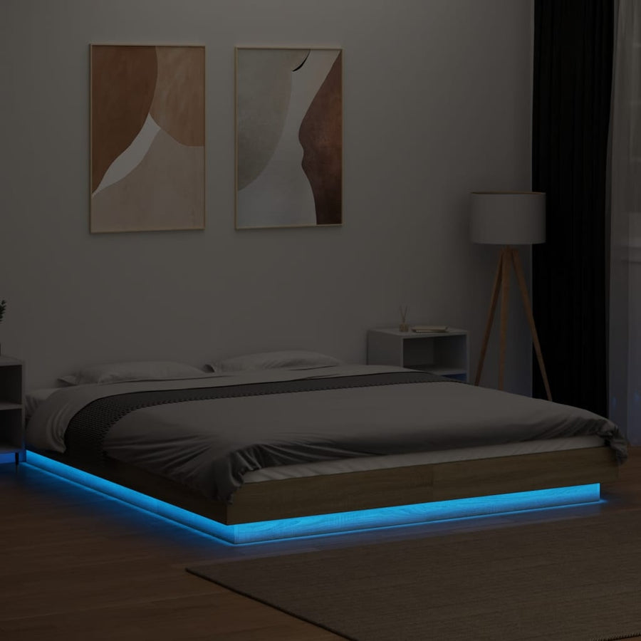 Bedframe met LED-verlichting sonoma eikenkleurig 150x200 cm