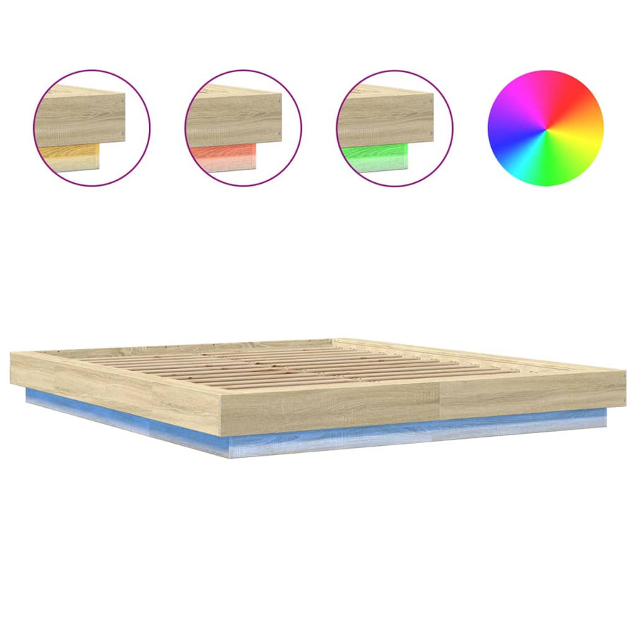 Bedframe met LED-verlichting sonoma eikenkleurig 150x200 cm