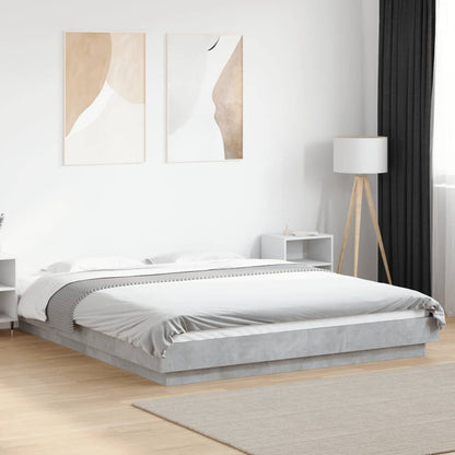 Bedframe met LED-verlichting bewerkt hout betongrijs 150x200 cm