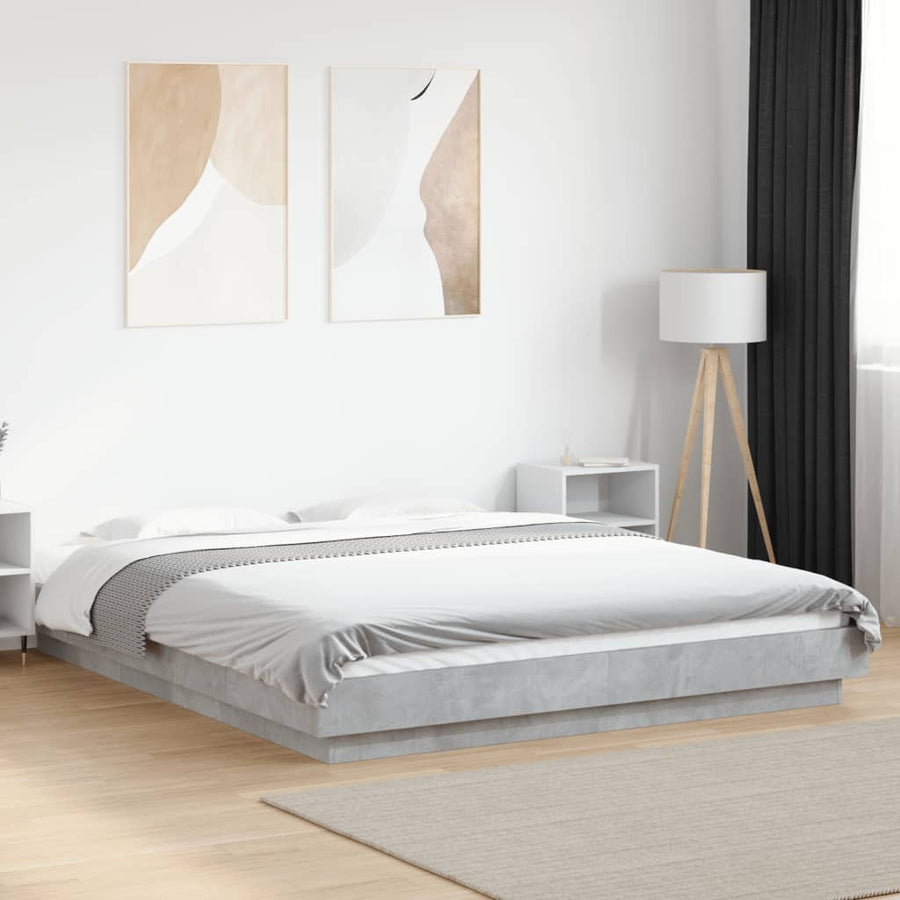 Bedframe met LED-verlichting bewerkt hout betongrijs 150x200 cm